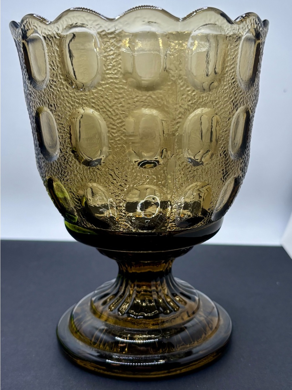 Vintage E.O. Brody M4200 Olive Green Thumbprint Goblet Vase Mid Century Glass